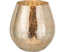 J-Line windlicht Eivorm Craquele - glas - goud - small - Ø 16.5 cm