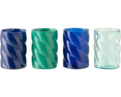 J-Line windlicht - glas - azuurblauw/blauw - small - set van 4