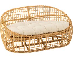 J-Line zetel Lise + kussen 2 Personen - rotan/textiel - naturel/wit