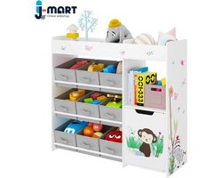 J-Mart Speelgoed Opbergkast - Kinderkamer Kast - Speelgoed Kast - Vakkenkast - Incl. 9 Stoffen Bakken - 90 x 29.5 x 80 cm