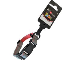 Jack and Vanilla Halsband voor honden - Maat S - Verstelbaar 18 / 26 cm - Hondenhalsband - Halsband hond - Honden halsbanden - Puppy halsband - Stripe - Grijs rood