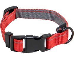 Jack and Vanilla Honden halsband met kliksluiting - Maat M - Verstelbaar 24 / 35 cm - Nylon halsband hond - Stripe - Rood