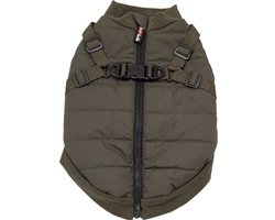 Jack and Vanilla Hondenjas met Harnas – Warme Pufferjas met Fleecevoering – Bruin - Hondenjas met Tuigje - Maat M: Ruglengte: 35 cm