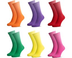 Jacob & Roy's 6 Paar Sokken Rood/Oranje/Roze/Paars/Geel/Groen - Kousen - Heren & Dames - Leuke Sokken - Vrolijke Sokken - Grappige Sokken - Katoen - Maat 39-42 - Funny Socks