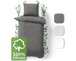 JACOBSON Dekbedovertrek - 135x200 cm + 1 Kussensloop 80x80 cm - 100% katoen - met Rits - Antraciet