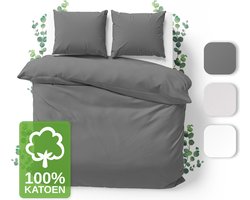 JACOBSON Dekbedovertrek - 240x220 cm + 2 Kussensloop 80x80 cm - 100% katoen - met Rits - Antraciet