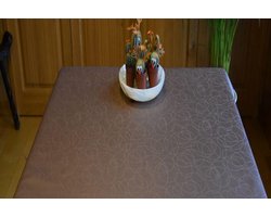 Jacquard Geweven Gecoat Luxe Tafellaken - Tafelzeil - Tafelkleed – Leonardo Bruin - Cirkels - Rechthoekig - 140 cm x 160 cm