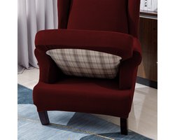 Jacquard Leunstoelhoezen stoelovertrek, fauteuil overtrek stoelhoes elastisch stretch hoes voor oorfauteuil (Wijn rood)