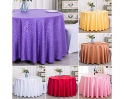 Jacquard Tafelkleed - Tafelhoes Rond - Eettafel Decoratie - Bloemenpatroon - Diameter 1.8m - Paars