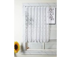 Jacquard Vitrage met Rankenpatroon en Gatenlijst - Korte Keukengordijn in Landhuisstijl 150x120 cm