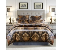Jacquard Weave 3-Delig Dekbedovertrek Bed Euro Beddengoed Set Voor Dubbele Thuis Textiel Luxe Kussenslopen Slaapkamer Dekbed 220X240 Black Gold