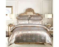 Jacquard Weave 3-Delig Dekbedovertrek Bed Euro Beddengoed Set Voor Dubbele Thuis Textiel Luxe Kussenslopen Slaapkamer Dekbed 220X240 Silver Gold