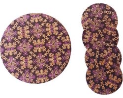 Jacqui's Arts & Designs - African design - set van 5 onderzetters - katoenen stof - woonaccessoires - indi-paars - licht geel - handgemaakt - glasonderzetter - pannenonderzetter