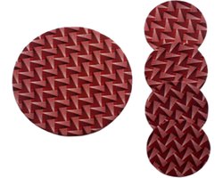 Jacqui's Arts & Designs - African design - set van 5 onderzetters - onderzetters voor glazen -Afrikaanse print - onderzetters voor pan - handgemaakt - rood - Afrikaanse stof - shweshwe - woonaccessoires - kurk - pannenonderzetter - glasonderzetters