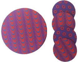 Jacqui's Arts & Designs - African design - set van 5 onderzetters - shweshwe stof - Afrikaanse stof - Afrikaanse print - woonaccessoires - paars -rood/oranje - handgemaakt - kurk - glasonderzetters - pannenonderzetter