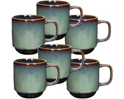 Jade Verde Beker - Koffiemok - Theekopje - Set van 6 - Rond Design - Aardewerk - 300ml - Donkergroen