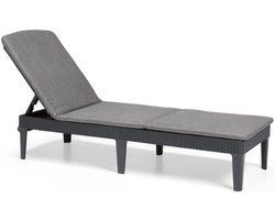 Jaipur Zonneligstoel Voor Tuin - Inklapbare Ligstoel Met Verstelbare Rugleuning - Rotanlook Inclusief Kussen - Grijze Tuinstoel Van Kunststof - 58 x 187 x 29 cm