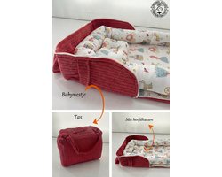 Jaju Baby 2 in 1 - Baby Nestje - Draagbaar Babynestje & Tas - Inclusief Orthopedisch Hoofdkussen - 100% Katoen - Oudroze- Zacht en Veilig