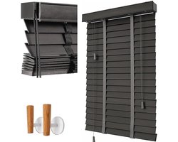 Jaloezieën - Raambekleding Gordijnen - Licht en Privacy - Massief Hout - 50x180 cm - Donkergrijs