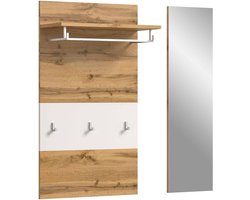 Jam garderobekast paneel / spiegel wit melamine Wotan eiken NB - 27x90x106cm