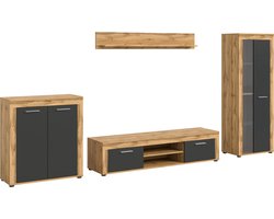 Jam wandkast J6 systeem grijs, eiken decor.