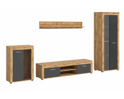 Jam woonkamercombinatie grijs melamine Wotan eiken NB - 35x310x169cm
