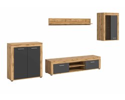 Jam woonkamercombinatie grijs melamine Wotan eiken NB - 35x330x169cm