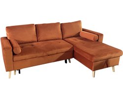 JAMES 3 zits hoekbank in terracotta fluweel