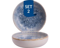 James Cooke - Azure Vintage - Schaal - Kom - 2 stuks - ø 16 cm - Blauw/Wit - Stoneware - Bordenset