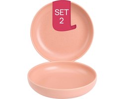 James Cooke - Bliss - Bord diep - Pastabord - 2 stuks - ø 22 cm - Roze - Stoneware - Bordenset