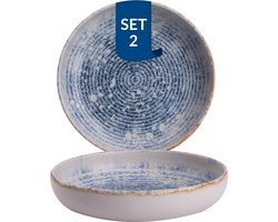 James Cooke - Bord diep - Pastabord - Azure Vintage - 22 cm - Blauw/Wit - Stoneware - Bordenset - 2 stuks