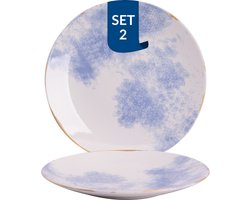 James Cooke - Clouded Charm - Bord - 2 stuks - ø 27 cm - Wit/Blauw - Stoneware - Bordenset