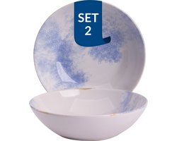 James Cooke - Clouded Charm - Schaal - Kom - 2 stuks - ø 17 cm - Wit/Blauw - Stoneware - Bordenset