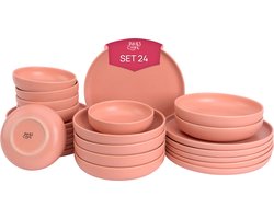 James Cooke - Serviesset - Bliss - 6 persoons - Roze - Stoneware - Bordenset - 24-delig