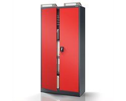 JAN NOWAK - Kantoorkast JAN 185 - Metalen kast voor documenten met 2 afsluitbare deuren - Antraciet / Rood