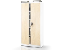 JAN NOWAK - Kantoorkast JAN 185 - Metalen kast voor documenten met 2 afsluitbare deuren - Wit / Eiken Sonoma
