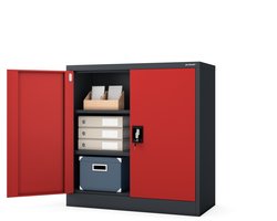 JAN NOWAK - Lage Metalen Kantoorkast BEATA - Kledingkast - Opbergkast met 2 deuren - Antraciet / Rood