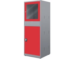 JAN NOWAK - Metalen Computerkast STEVE - Opbergkast met vitrine en deuren - Antraciet / Rood