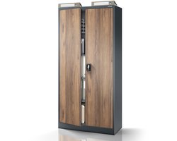 JAN NOWAK - Metalen kantoorkast JAN H - Opbergkast met 2 deuren en slot - Antraciet / Walnoot