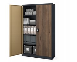 JAN NOWAK - Metalen kantoorkast JAN II - Opbergkast met 2 deuren en slot - Antraciet / Walnoot