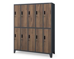 JAN NOWAK - Metalen Kledingkast BARTEK - Opbergkast - Garderobekast met 10 vakken, afsluitbaar - Antraciet / Walnoot