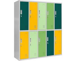 JAN NOWAK - Metalen Kledingkast BARTUŚ - Opbergkast - Garderobekast met 10 vakken, afsluitbaar - Multikleur