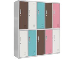 JAN NOWAK - Metalen Kledingkast BARTUŚ - Opbergkast - Garderobekast met 10 vakken, afsluitbaar - Pastelkleurig