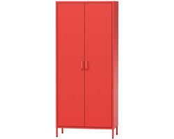 JAN NOWAK - Metalen Kledingkast FLAVIO - Smalle Opbergkast met 2 deuren - Rood