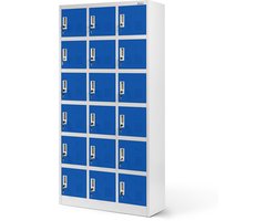 JAN NOWAK - Metalen Kledingkast KAROL - Opbergkast met 18 vakken, afsluitbaar - Grijs / Blauw