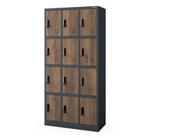 JAN NOWAK - Metalen Kledingkast MARCIN - Garderobekast met 12 afsluitbare vakken - Antraciet-Walnoot