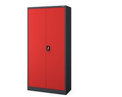 JAN NOWAK - Metalen Opbergkast DAWID - Tweedeurs kledingkast met slot - Antraciet / Rood