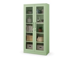 JAN NOWAK - Metalen Vitrinekast AMELIA - Een kast met glazen deuren voor de Woonkamer of het Kantoor - Pastelgroen