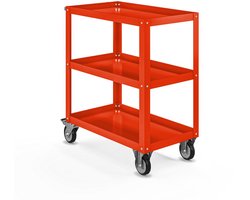 JAN NOWAK - Metalen Werkplaatswagen HUGO - met 3 schappen - Rek op wielen - Rood