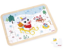 Janod - 24-delige houten puzzel 'In de Bergen' - met als thema Winter en Eenhoorns - puzzel met 24 stukjes - geschikt vanaf 3 jaar